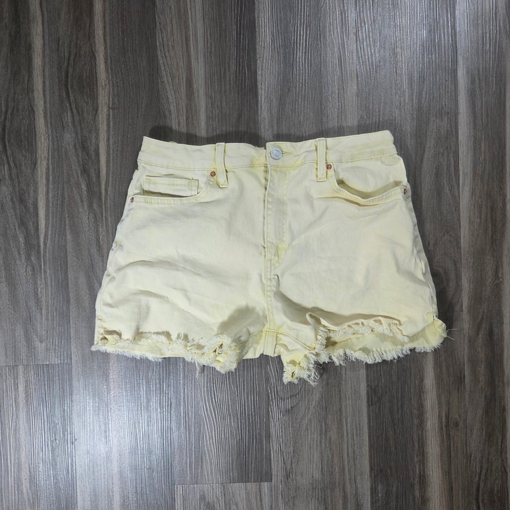 YMI Jeans USA Women Pale Yellow Denim Cut Off Shorts High Rise Frayed Size 11/30